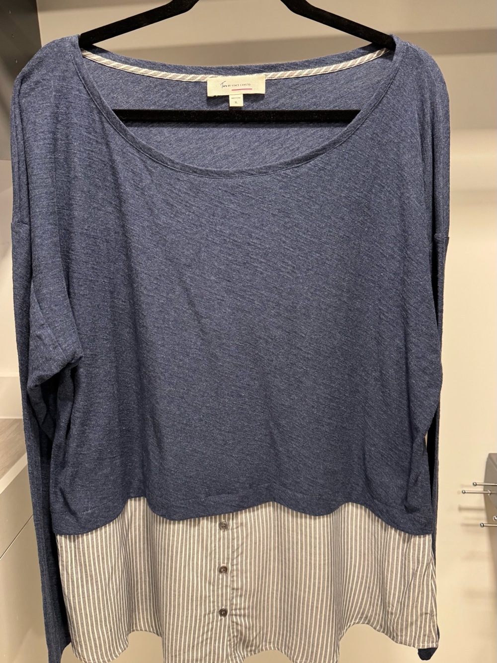Two by Vince Camuto Blue Layered Tunic with Striped Hem Panel